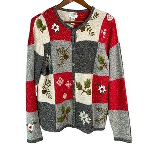 Northern Reflections Red and Gray Patchwork Cardigan